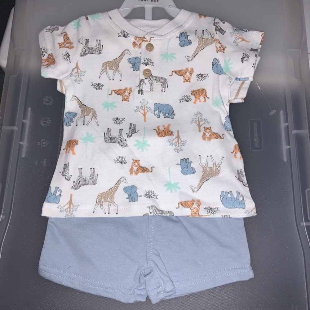 Animal Print Baby Outfit with Blue Shorts